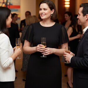 Refined! Tommy Hilfiger Pleated Chiffon Sleeve Sheath Dress — Black (Size 12P)